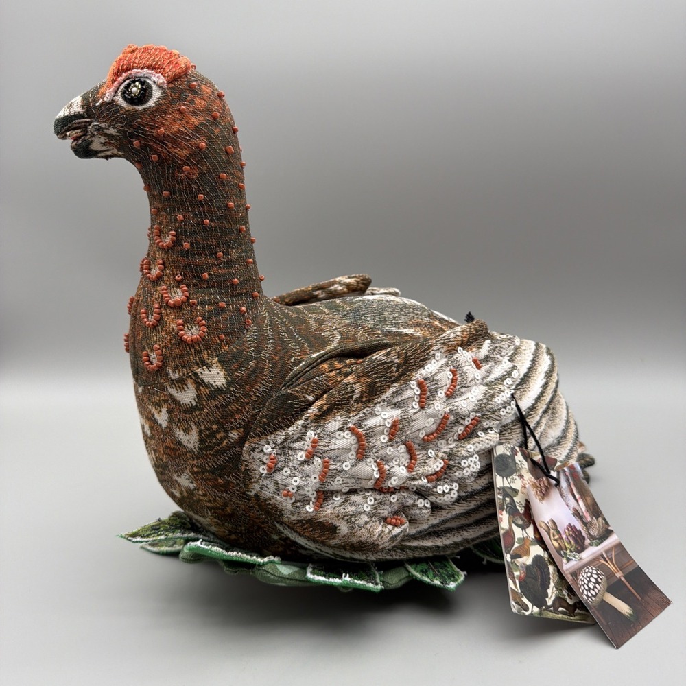 NWT John Derian Target Fall Of 2025 Beaded Grouse Shaped Pillow 11" X 15"